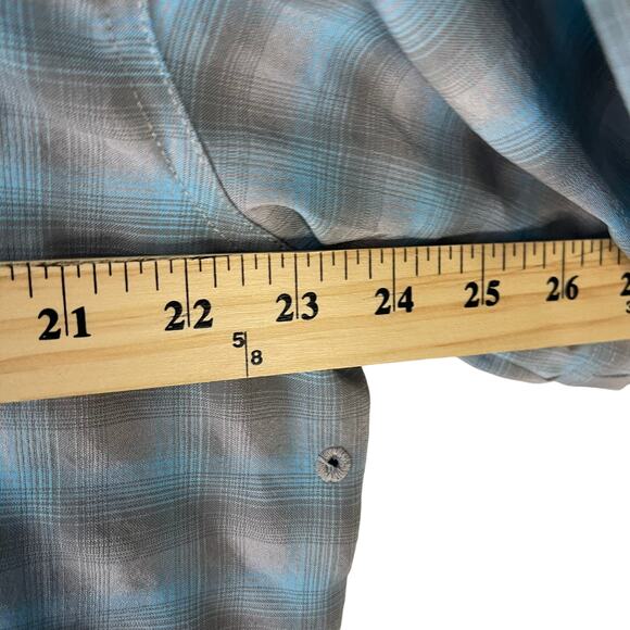 Eddie Bauer Size Large Blue Plaid Short Sleeve Outdoor Button Up - Picture 6 of 7